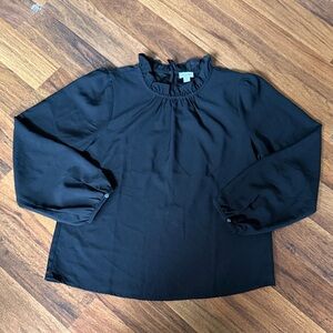 LOFT Black Ruffle Neck Blouse